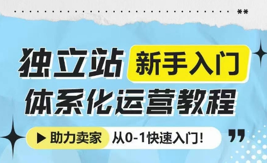 独立站新手入门体系化运营教程，助力独立站卖家从0-1快速入门!-一品创网