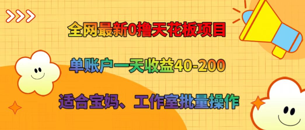全网最新0撸天花板项目 单账户一天收益40-200 适合宝妈、工作室批量操作-一品创网