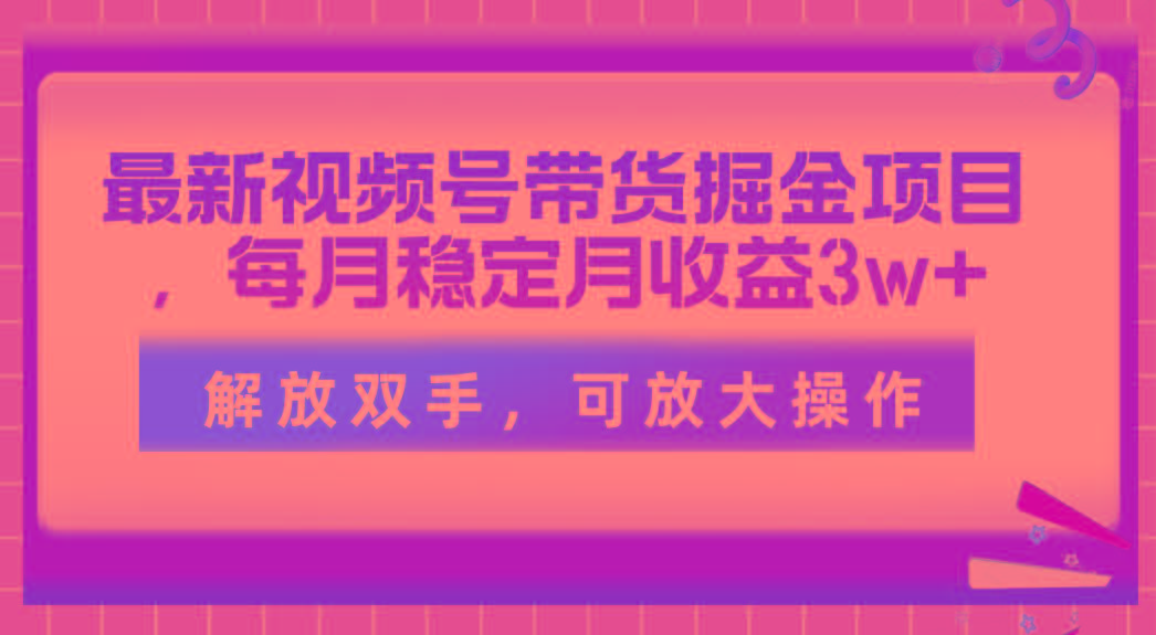 最新视频号带货掘金项目，每月稳定月收益3w+，解放双手，可放大操作-一品创网