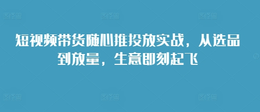 短视频带货随心推投放实战，从选品到放量，生意即刻起飞-一品创网