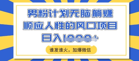 男粉计划无脑躺Z，顺应人性的风口项目，谁发谁火，加爆微信，日入多张【揭秘】-一品创网