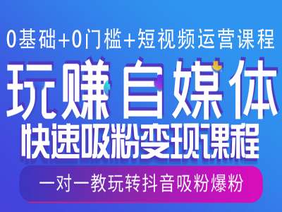 0基础+0门槛+短视频运营课程，玩赚自媒体快速吸粉变现课程，一对一教玩转抖音吸粉爆粉-一品创网