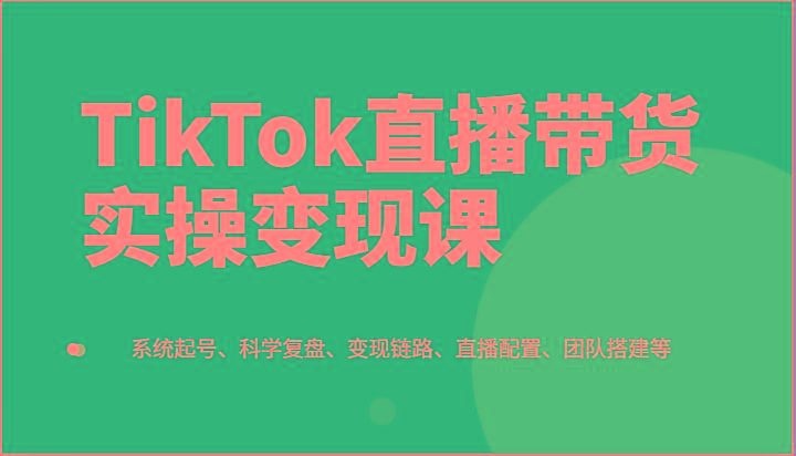 TikTok直播带货实操变现课：系统起号、科学复盘、变现链路、直播配置、团队搭建等-一品创网