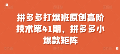 拼多多打爆班原创高阶技术第41期，拼多多小爆款矩阵-一品创网