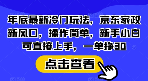 年底最新冷门玩法，京东家政新风口，操作简单，新手小白可直接上手，一单挣30【揭秘】-一品创网