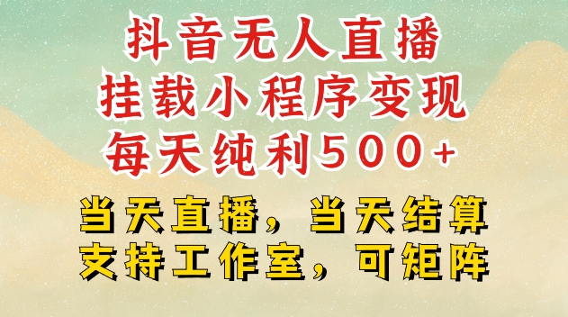 抖音无人直播挂载小程序变现每天纯利500+当天直播，当天结算支持工作室，可矩阵【揭秘】-一品创网