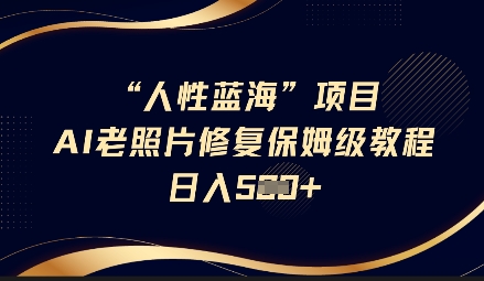 人性蓝海AI老照片修复项目保姆级教程，长期复购，轻松日入5张-一品创网
