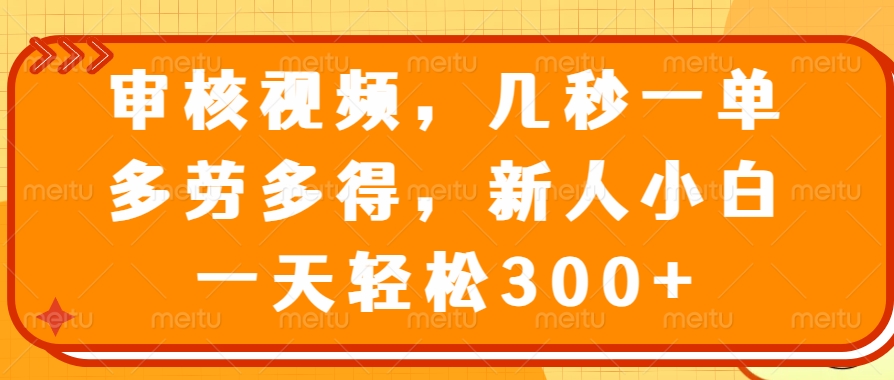 审核视频，几秒一单，多劳多得，新人小白一天轻松300+-一品创网