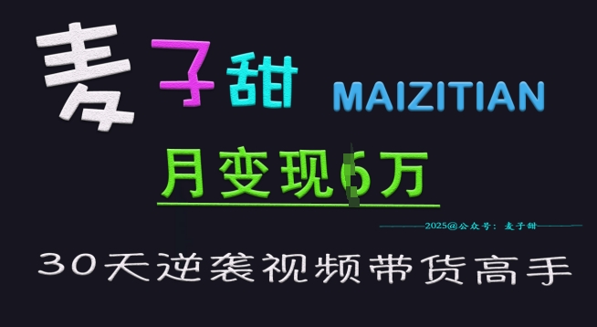 麦子甜30天逆袭视频带货高手，单月变现6W加特训营-一品创网