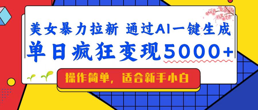 美女暴力拉新，通过AI一键生成，单日疯狂变现5000+，纯小白一学就会！-一品创网