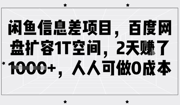 闲鱼信息差项目，百度网盘扩容1T空间，2天收益1k+，人人可做0成本-一品创网