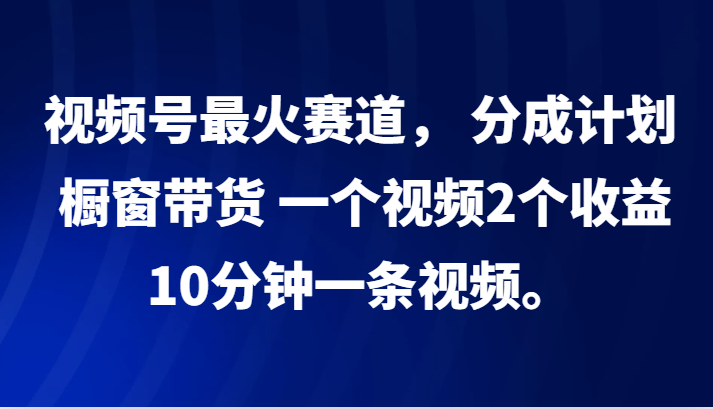 视频号最火赛道， 分成计划， 橱窗带货，一个视频2个收益，10分钟一条视频。-一品创网