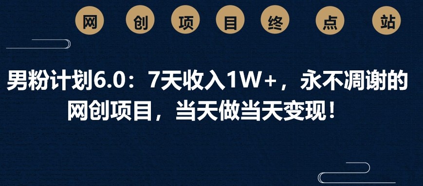 男粉计划6.0：7天收入1W+，永不凋谢的网创项目，当天做当天变现！-一品创网
