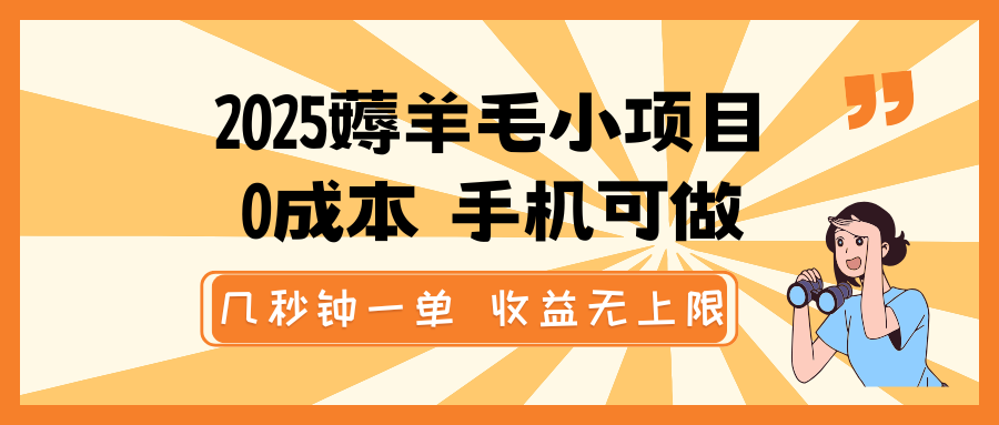 2025薅羊毛小项目，0成本 手机可做，几秒钟一单，收益无上限-一品创网