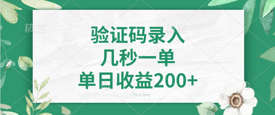 验证码录入，几秒一单，单日收益200+-一品创网