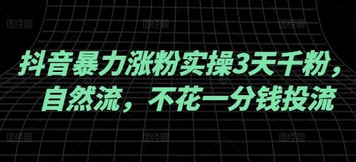 抖音暴力涨粉实操3天千粉，自然流，不花一分钱投流，实操经验分享-一品创网