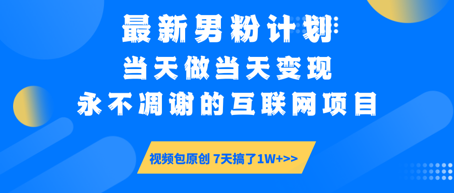 最新男粉计划6.0玩法，永不凋谢的互联网项目 当天做当天变现，视频包原…-一品创网