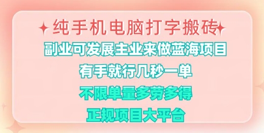 纯手机电脑打字搬砖，有手就行，几秒一单，多劳多得，正规项目大平台【揭秘】-一品创网