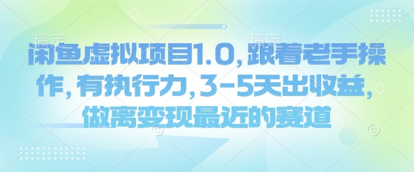 闲鱼虚拟项目1.0，跟着老手操作，有执行力，3-5天出收益，做离变现最近的赛道-一品创网