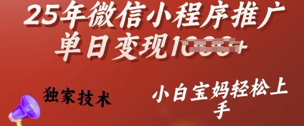 25年微信小程序推广单日变现多张，独家技术，小白宝妈轻松上手【揭秘】-一品创网