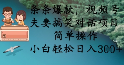 条条爆款，视频号夫妻搞笑对话项目，简单操作，小白轻松日入3张+-一品创网