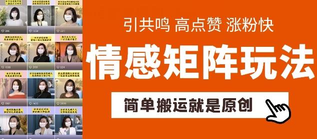 简单搬运，情感矩阵玩法，涨粉速度快，可带货，可起号【揭秘】-一品创网