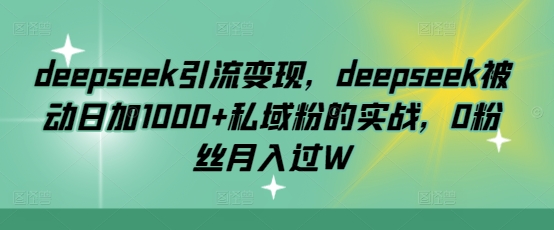 deepseek引流变现，deepseek被动日加1000+私域粉的实战，0粉丝月入过W-一品创网